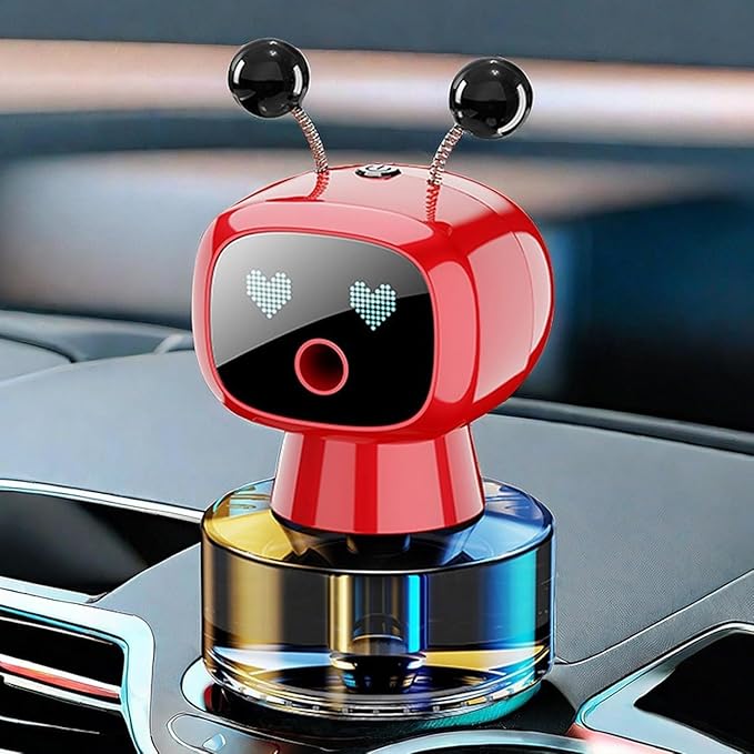 Robot Intelligent Aromatherapy Machine, Smart Cute Robot Car Air Freshener - Fine Spray/Fillable/Four-Gear Adjustment/Vibration Sensing/On-Off/Large Capacity Long-Lasting Fragrance/Red-V2(Hilton)