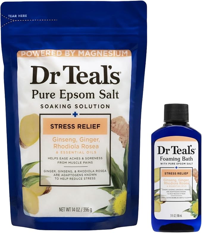 Dr Teal's Holiday Limited Edition Bath Gift Set | Epsom Salt Soak and Foaming Liquid, 14 oz Salt, 3 fl oz Bath (Citrus)