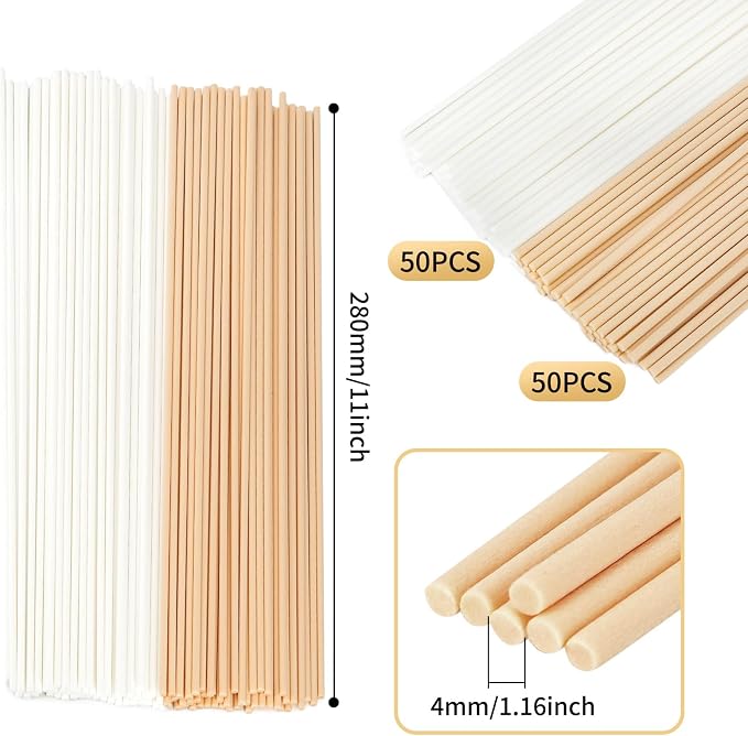 11 inch Diffuser Sticks 100 Pack, Diffuser Reeds Sticks Refill for Home and Bathroom, Diffuser Reeds Sticks for Scented Diffuser Nude&White