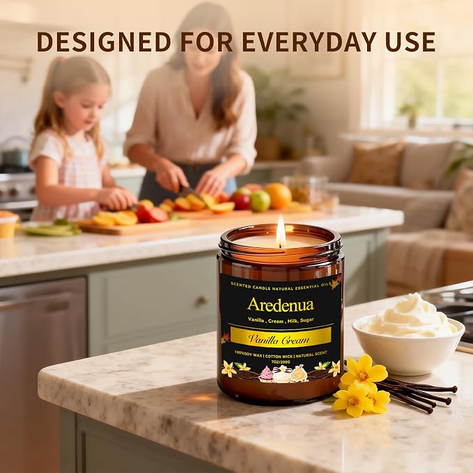 Vanilla Cream Odor Eliminating Candle, 7oz Long Lasting Soy Jar Candle, Natural Clean Burning Calming Aromatherapy Candle, Natural Odor Remover for Pet Smell, Smoke, Food, Bedroom Relaxation Gift