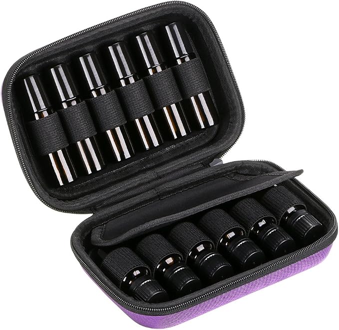 Hipiwe Hard Shell Essential Oil Carrying Case Holds 12 Bottles (Can hold 5ml, 10ml, &10ml Rollers) Travel Size Essential Oils Bag Organizer Perfect for Essential Oils Bottle (Purple)
