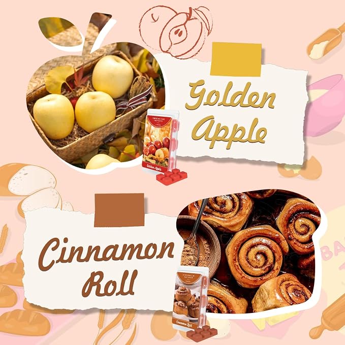 SCENTORINI Wax Melts, Wax Cubes Strong Scent, Summer Scent Candle Wax Tarts 4 Cinnamon Roll & 4 Golden Apple Scented Wax Melts for Warmer, Home Fragrances