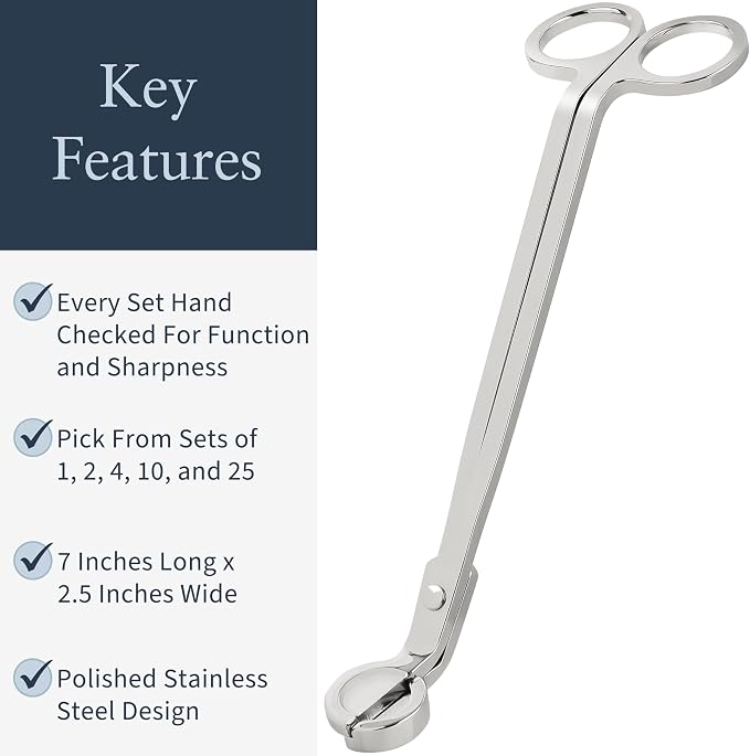Airy Abode Candle Wick Trimmer, 7 Inch Stainless Steel Wick Cutter for Candles, Cleaner Burn and Less Soot, Silver, 1 Pack