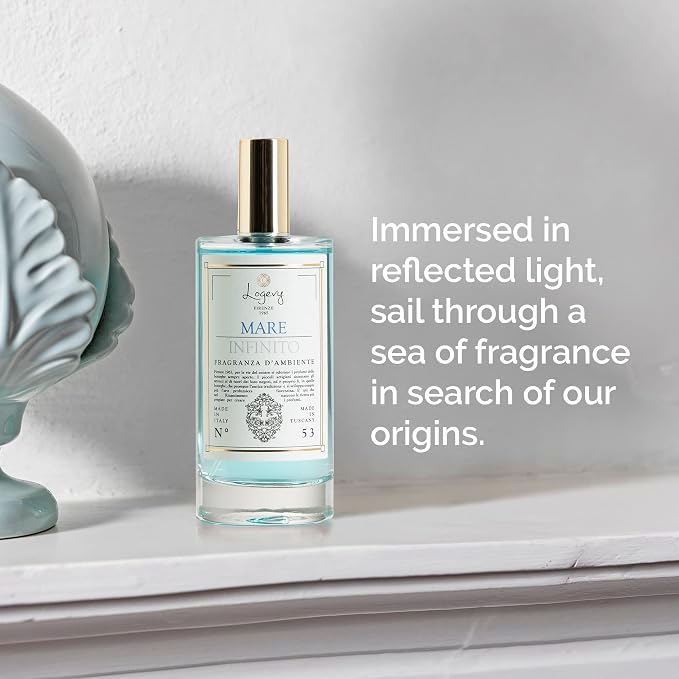 Logevy Firenze 1965 Mare Infinito – Infinite Sea Luxury Home Fragrance Spray from Master Perfumer in Italy with Refreshing Notes to Captivate the Senses & Enliven Any Room – 100ml