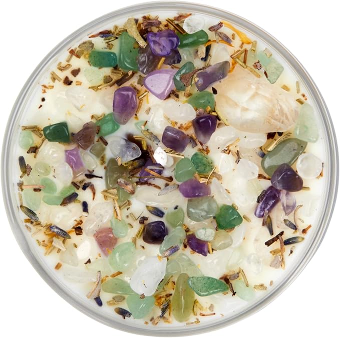 New Moon Beginnings Healing Energy Candle - Negative Energy Cleansing - Soy Aromatherapy - Handmade with Crystals & Herbs - 8oz Tin