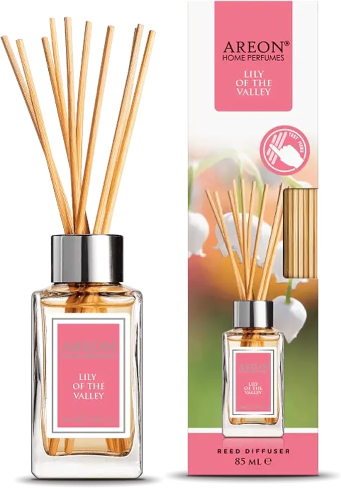 Areon Home Luxury Perfume Reed Diffuser + 10 Rattan Reeds, Lily of the Valley 85 ml
