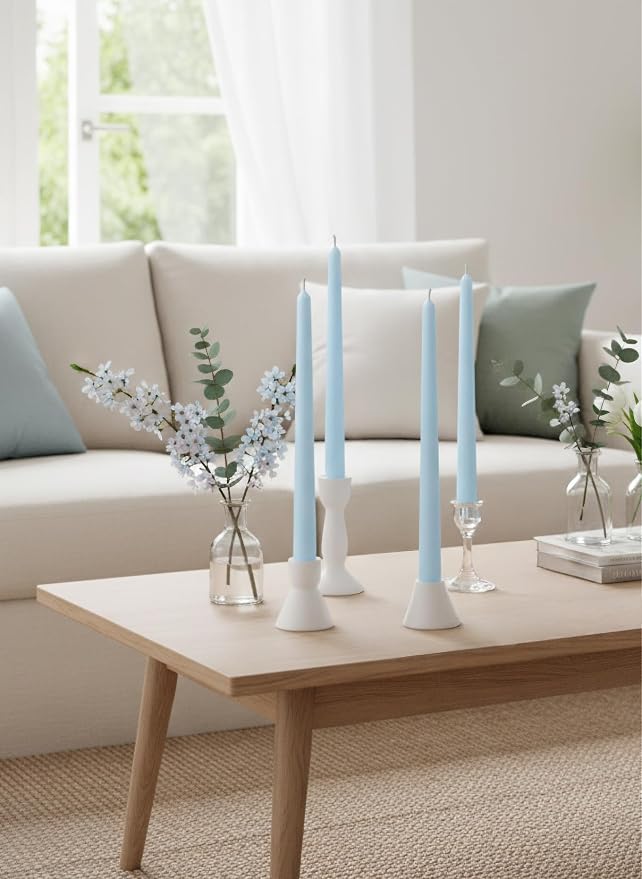 6 PK 10" Classic Taper Candles, Sky Blue, 7-8 Hours Long Burning, Unscented Tall Candlesticks