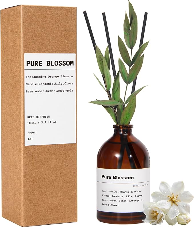 Reed Diffuser Set, Pure Blossom, 3.4 fl oz, Home Fragrance Reed Diffuser for Bathroom & Bedroom Decor