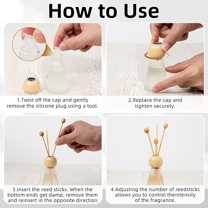 Reed Diffuser Set, Evening Gardenia Scent with Reed Sticks, 1.7 fl oz / 50ml Cone-Shaped Bottle with Round Wooden Cap, Ideal for Bathroom, Bedroom, Office, Home Fragrance for Shelf Decor Air Freshener