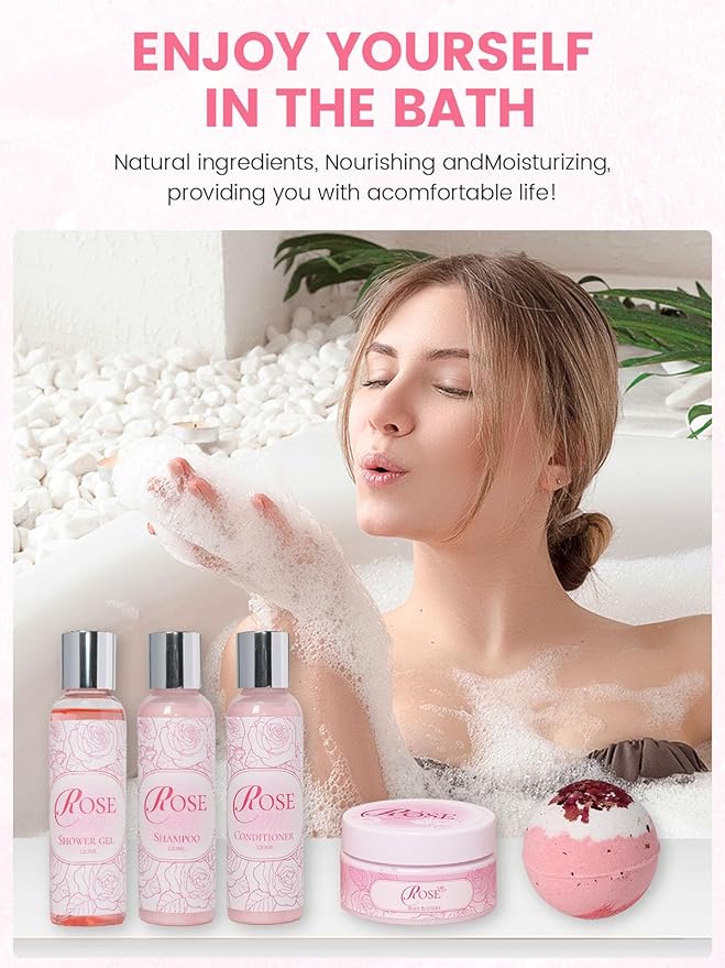 15Pcs Rose Spa Bath & Body Care Set with Bath Bombs & Lotions, Relaxing Home Spa Gift Kit for Mom Wife Girlfriend, Ideal for Mother’s Day Birthday Women Gift Sets