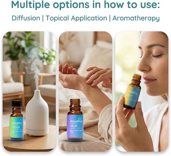 Mindful Essential Oil Blend Set, 3 Pack 15ml Each Bottle - Energy, Clarity, and Relaxation - Focus, Calm, and Uplift