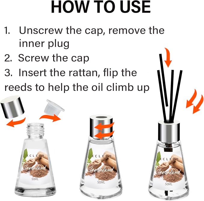 Xcleen Reed Diffuser of 3 Pack, Escape/Citrus/Sandalwood, Scented Diffuser with 15 Fiber Sticks, Home Fragrance Oil Diffuser, Air Freshener for Bathroom & Bedroom, Each 1.7Fl Oz, Total 5.1Oz