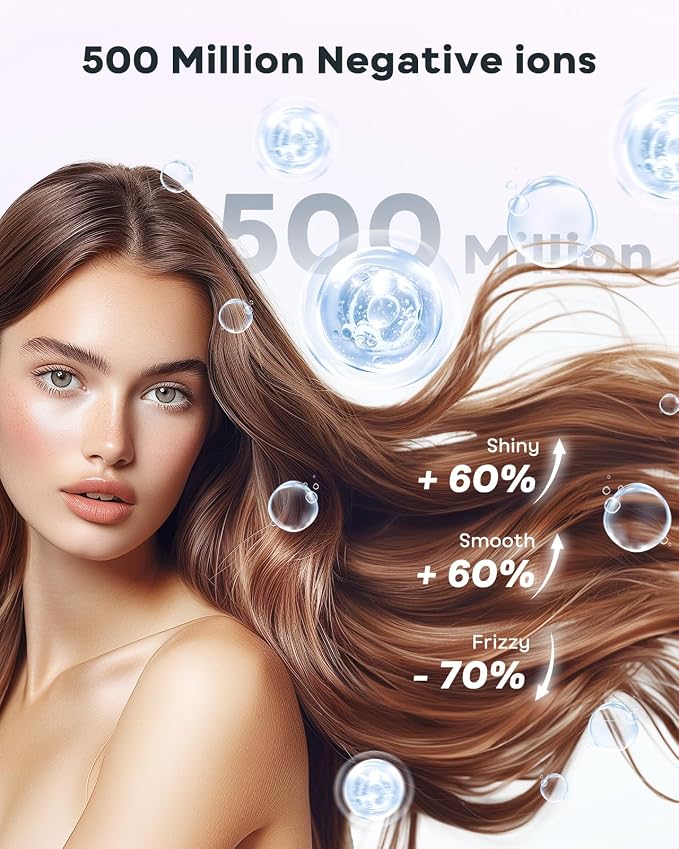 Bopcal Hair Dryer, Ionic Blow Dryer with Diffuser, 150,000 RPM Professional High-Speed Hair Dryer, 500M Negative Ions Fast Drying, Lightweight Low Noise for Curly & Straight Hair, Travel Friendly