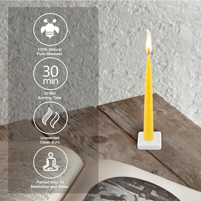 30 Minute Beeswax Meditation Candles, 100% Pure Bees Wax Mini Taper Candles with Small Holder - Smokeless & Dripless & Non-Toxic, Prayer Gift for Relaxation Yoga Women, 24Pcs