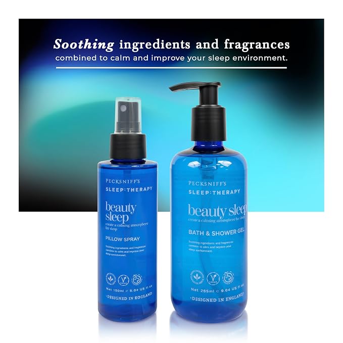 Pecksniff's Sleep Therapy Duo Gift Set – Beauty Sleep Bath & Shower Gel 300 ml & Pillow Spray 100 ml – Relaxing Aromatherapy for Restful Nights