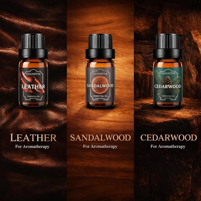 Essential Oils for Diffusers for Home Gentlemen's Set Fragrance Scents 6x10ml-Leather,Sandalwood,Cedarwood,Smoke Vanilla,Cologne,Rum for Aromatherapy,Humidifiers&Massage