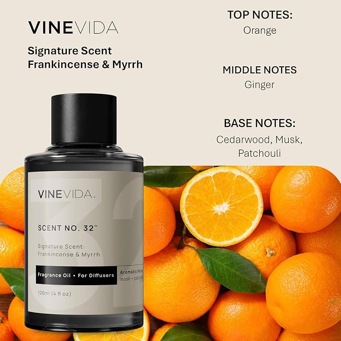 VINEVIDA [4 Fl Oz] Frankincense & Myrrh Fragrance Oil for Cold Air Diffusers, Essential Oils for Diffuser Oil Refill & Air Freshener Room Spray