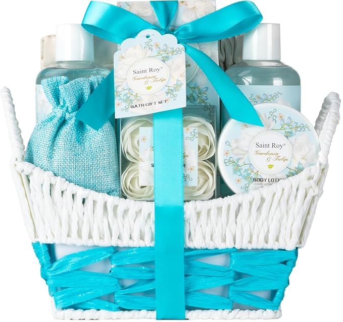 Gardenia Tulip Spa kit for women, Spa Gift Set, Bath & Body Gift Basket | Gifts for Mom Spa Gift Set, Self-Care Relaxation Gift, Home Spa Kit w/ Wallet, Birthday, Christmas, Mother Day, Anniversary