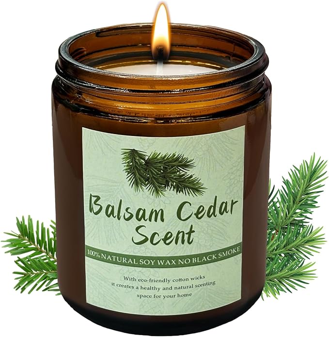 Balsam & Ceda Candle Jar, Scented Candle with up to 50 Hours of Burning Time, Soy Wax Blend for Consistent Long Lasting Scent, Aromatherapy Gift for Men and Women