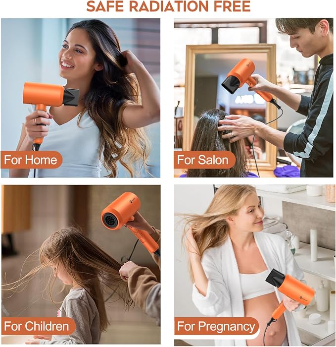 Slopehill Professional Ionic Hair Dryer, Powerful 1800W Fast Drying Low Noise Blow Dryer with 2 Concentrator Nozzle 1 Diffuser Attachments for Home Salon Travel (Cosmic Orange)