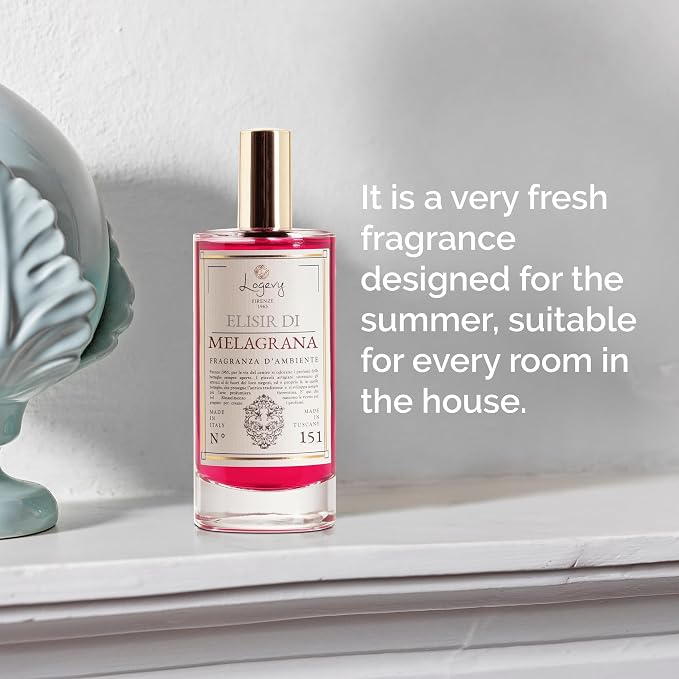 Logevy Firenze 1965 Elisir Di Melagrana – The Pomegranate Elixir Home Fragrance Spray from Master Perfumer in Italy with Spicy & Woody Notes to Captivate the Senses & Enliven Any Room – 100ml