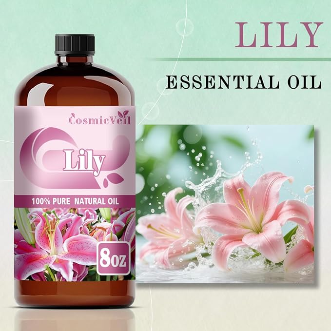 Lily Essential Oil for Aroma Diffuser,Humidifier,Home Fragrance,Cleaning,Body Care,Massage,Yoga,DIY Candle,DIY Soap CosmicVeil（Lily，8 Fl Oz (Pack of 1)）