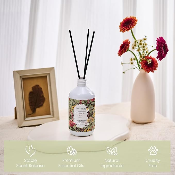 M&SENSE Reed Diffuser Oil Refill, 16.9oz (500ml) Eucalyptus & Mint Scent Home Fragrance with 10 Hollow Reed Sticks, Scented Oil Refills, Natural Essential Oils for Diffusers, Décor for Home Spa Office