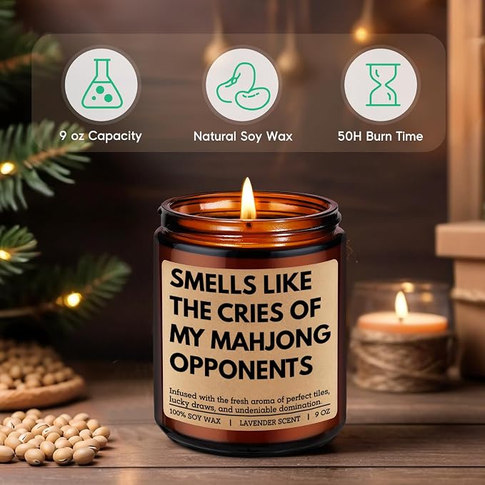 GSPY Scented Candle, Mahjong Gifts for Women, Men - Mah Jongg Gifts, Mahjongg Party Accessories - Funny Birthday, Mothers Day, Game Night Ideas for Mahjong Lovers, Players, Group, Hostess, Friend, Her