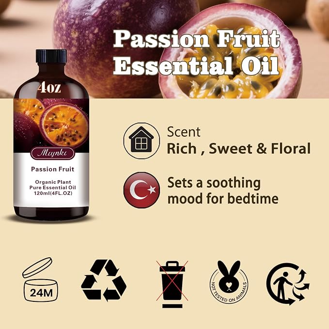 Passion Fruit Essential Oil, Passion Fruit Oil for Diffuser, Humidifier, DIY Candle, Soap, Sweet Exotic Scent, Home, Gift Ready,Passion Fruit Fragrance Oil - MLYNKL Essential Oils (4.33 fl oz / 130ml)