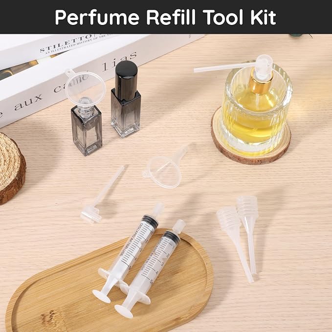 Segbeauty Perfume Refill Tool Kit, 8pcs Plastic Clear Dispenser Set, Funnel & Pump for Travel Refillable Atomizer