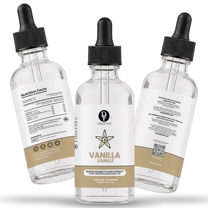Dolce Flav Vanilla Extract – 2 Ounce Water-Soluble Kosher, Sugar-Free, Concentrated Vanilla Flavoring for Baking, Cookies & Desserts, Includes Measured Dropper