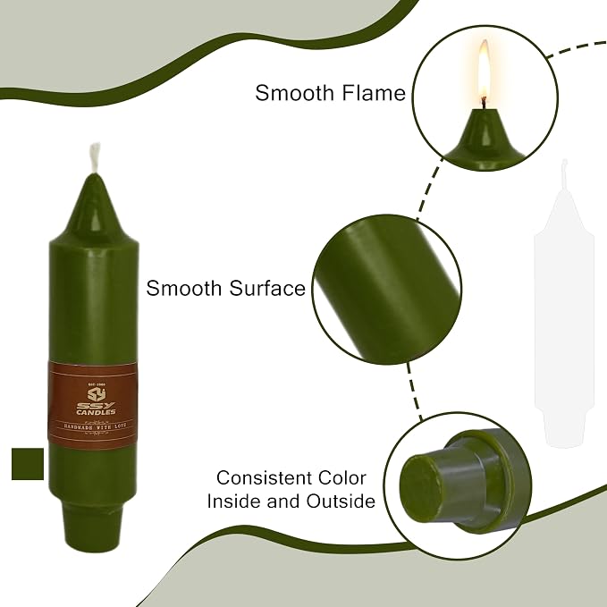 5 inch Short Candle Olive Green Unscented Candles 4 Pack Tapered Candle Ideal as Dinner Candles Smokeless Long Burning Candlesticks for Weddings Dinner Party Home Decor