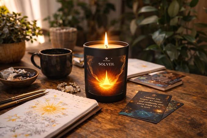 Golden Amber, Orange & Neroli Aromatherapy Soy Wax Candle for Empowerment & Motivation | 10 oz Scented Candle - Solveil Ritual Candle by Wick & Whisper