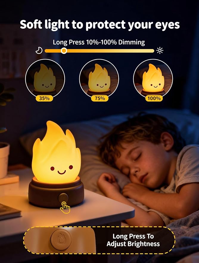 2026 Upgrade Campfire Night Light, Portable Flame Lamp with 6 White Noise, Flameless Candles Lamps for Indoor Outdoor, Rechargeable Silicone Ambiance Light for Kids Anime Fans Camping Nursery Decor