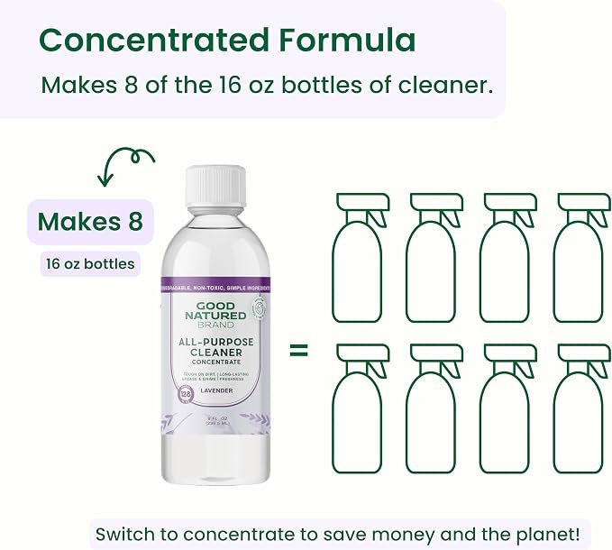 Good Natured Brand All-Purpose Cleaner Concentrate | 8oz makes 128oz | Lavender Essential Oil | 16X Concentrated Natural Multi-Surface Cleaner