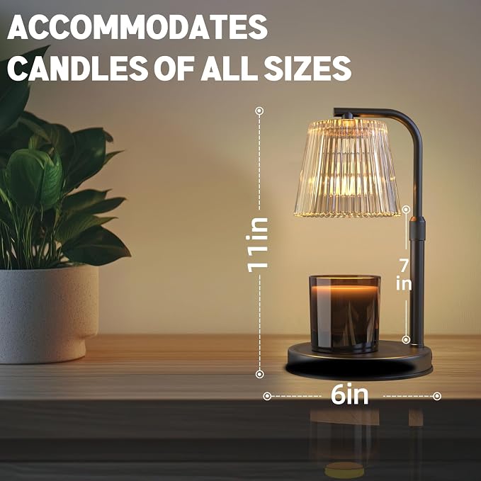 Candle Warmer Lamp with Timer, Electric Candle Warmer with 2 Bulbs, Gifts for Mom, Dimmable Candle Lamp, Compatible with Small and Large Candles, Aromatic Candle Holders for Home Decor (Black)