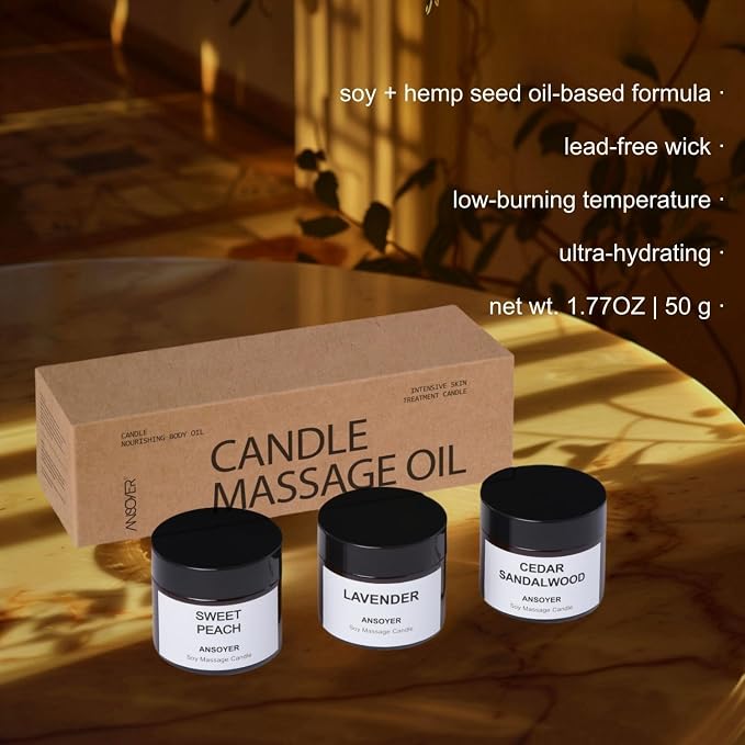 Massage Candle - Body Oil & Lotion Candle - 1.77OZ (3 Count, Cedar Sandalwood + Lavender + Sweet Peach)