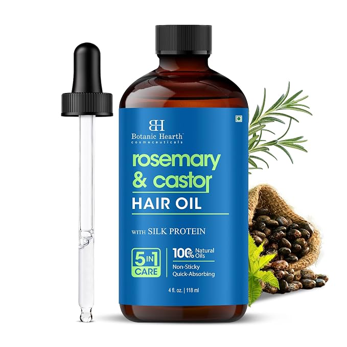 Botanic Hearth Hair Oil for Hair Growth | Strengthening Dry, Frizzy, Damaged Hair & Scalp Treatment | No Parabens or Harmful Sulfates | All Hair Types | Rosemary Castor Hair Oil - 4 Fl Oz