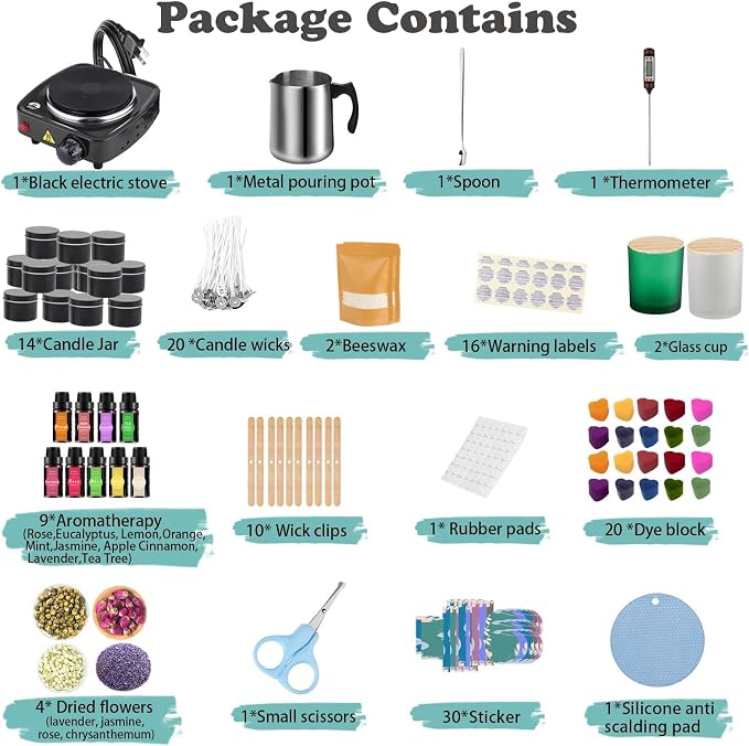 Haccah Candle Making Kit with Wax Melter, DIY Arts&Crafts Gift for Adults,Beginners,Candle Making Supplies,Including Electronic Stove,Rich Scents,Wicks,Melting Pot,Dyes,Candle tins