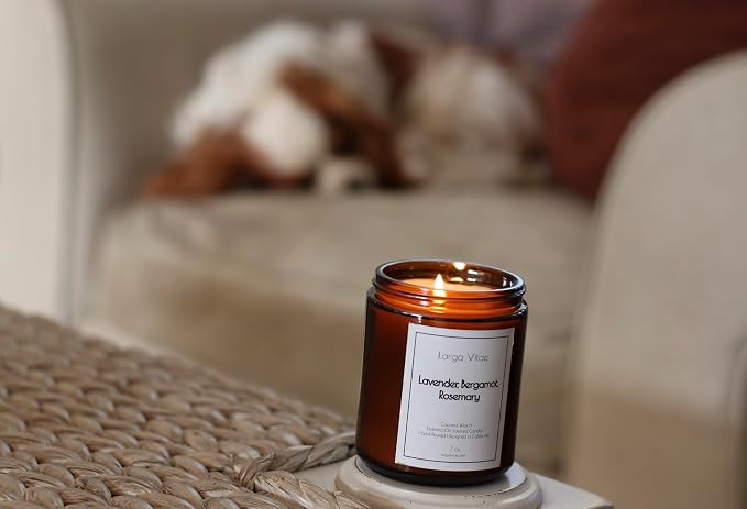 Organic Coconut Wax Aromatherapy Candle | Lavender, Bergamot & Rosemary | Non-Toxic, Pet Safe, Allergy Friendly | Phthalate Free | Zero Waste Sustainable Gift