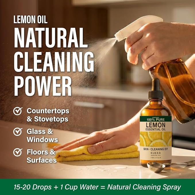 100% Pure Lemon Oil - 4 Fl Oz Lemon Essential Oil for Hair, Skin, Diffuser, Aromatherapy & DIY Soap Making Scent