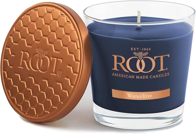 Root Candles Scented Candles Honeycomb Beeswax Blend Premium Handcrafted Candle, Small Veriglass, Waterline