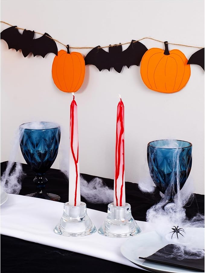 CANDWAX 8 inch Blood White Taper Candles Set of 4 - Smokeless Dripless Scentless Candlesticks - Perfect as Halloween Décor and as Household Dinner Table Centerpiece Candle Sticks