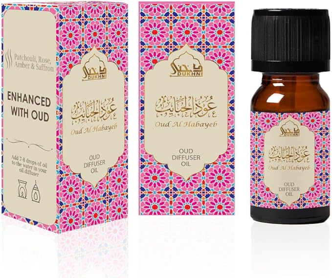 Oud Diffuser Oil, Oud Al Habayeb by Dukhni | 3 x 10ml Arabic Oil for Diffuser & humidifier | 100% Pure Halal, Oudh Essential Oil Blend | Relax with Home Aromatherapy, for Relaxation and Massage