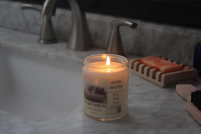 Odor Eliminating Candle Non-Toxic | Purpose-Driven Soy Scented | Fresh Linen Odor | 8oz Long Lasting Candle | Pet Odor Eliminator | Smoke Odor Eliminator (Odors Be Gone)