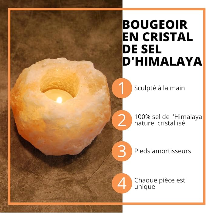Zen'Light Himalayan Rock Salt Crystal Candle Holder - 1kg - Authentic Natural Himalayan Salt - Hand Carved - Amber Color - Tabletop - Multiple Occasions - General Use / Gifting