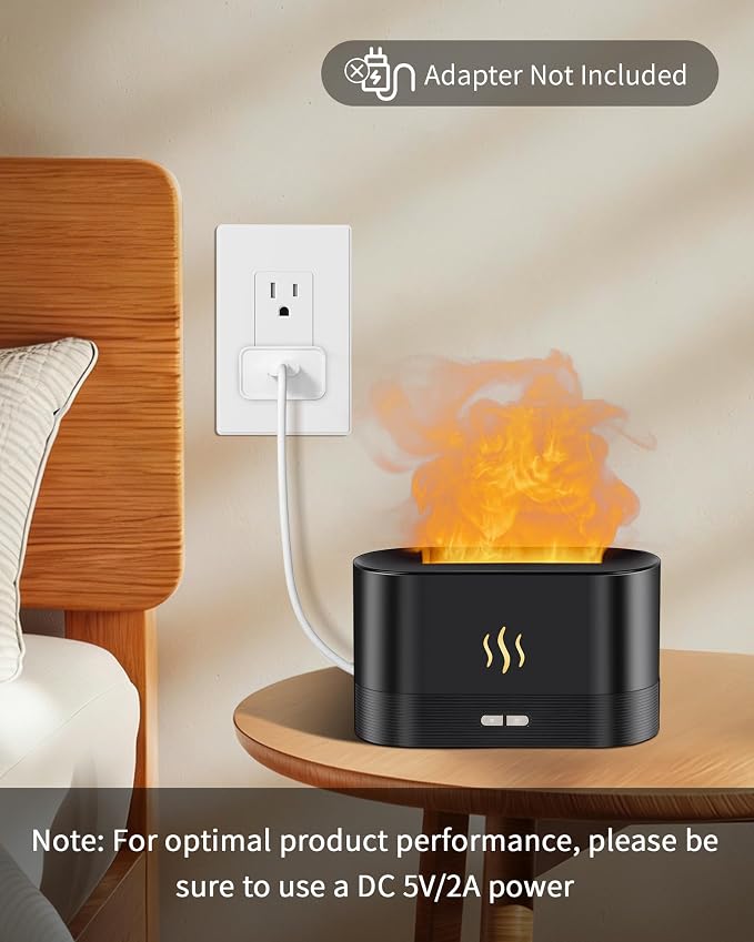 Flame Effect Essential Oil Diffuser, Ultrasonic Aromatherapy Humidifier, Upgraded 7 Color Changing Lights with Ultra Quiet, Auto Shut-Off for Bedroom Home Office Yoga & Gift (180mL, Black)