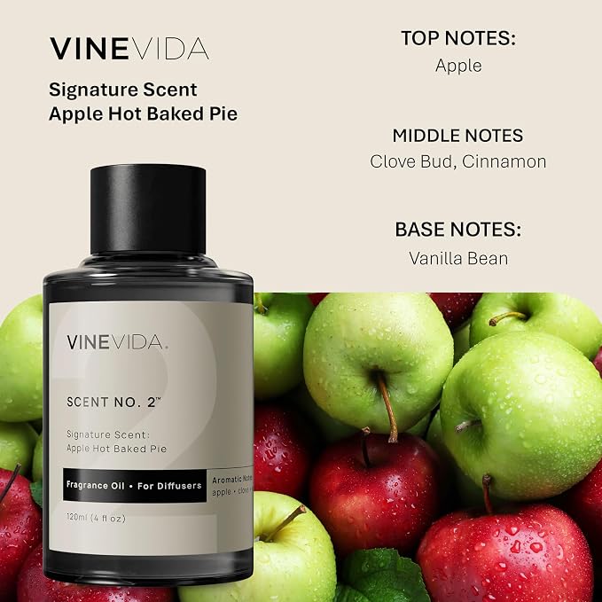 VINEVIDA [4 Fl Oz] Apple Hot Baked Pie Fragrance Oil for Cold Air Diffusers, Fall Essential Oils for Diffuser Oil Refill & Air Freshener Room Spray