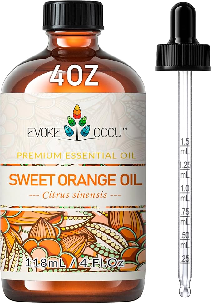 EVOKE OCCU 4OZ Orange Essential Oil Citrus Aromatherapy Oil for Diffuser, Home Cleaning, Skin & Hair Care, DIY Soap & Candle Making