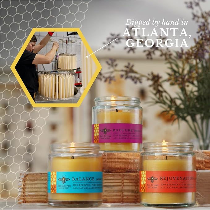 Big Dipper Wax Works Beeswax Aromatherapy Candle, Balance - Lavender & Peppermint, Apothecary Glass 3.2 oz, 20 Hour Clean Burn, Natural & Eco-Friendly, 2" x 2.5"